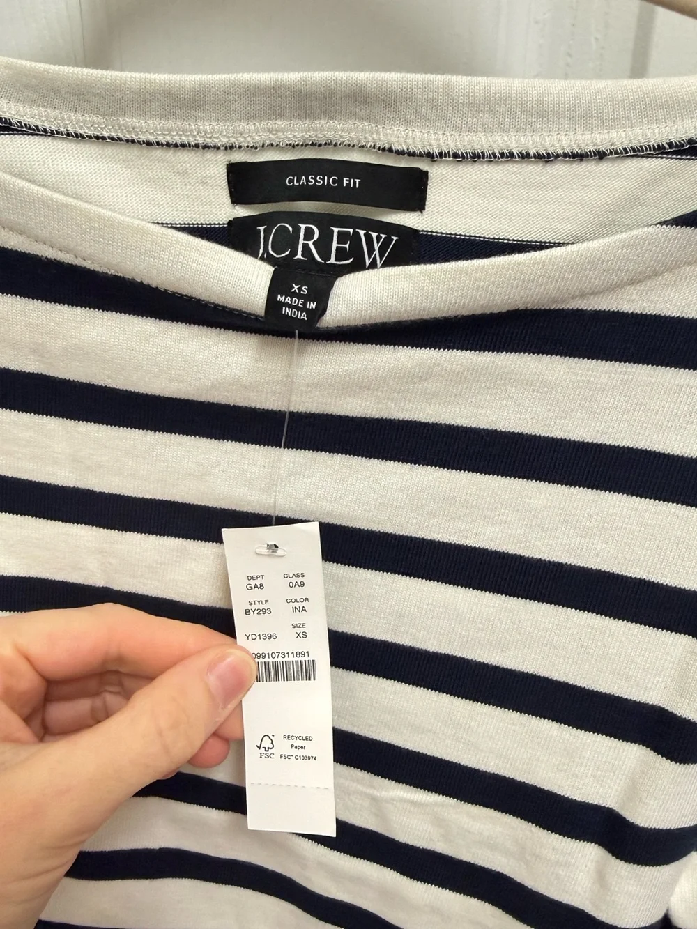 NWT J. Crew Classic Navy & Cream Striped Boatneck Top
